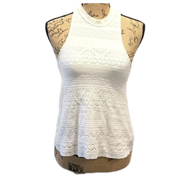 Hollister Tops - Hollister Ivory Lace Halter Top Open Back Sleeveless Boho Festival Tank sz XS
